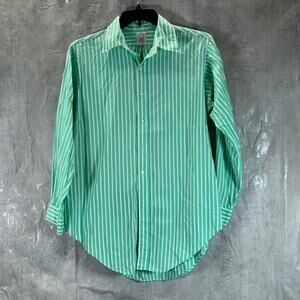 BROOKS BROTHERS Men's Green Striped Regular-Fit Button-Up Shirt SZ 16.5